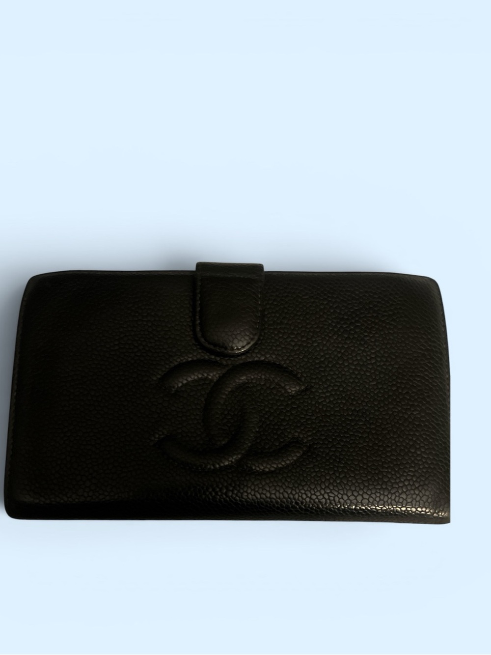 CHANEL Black Caviar Leather Wallet with Embossed CC